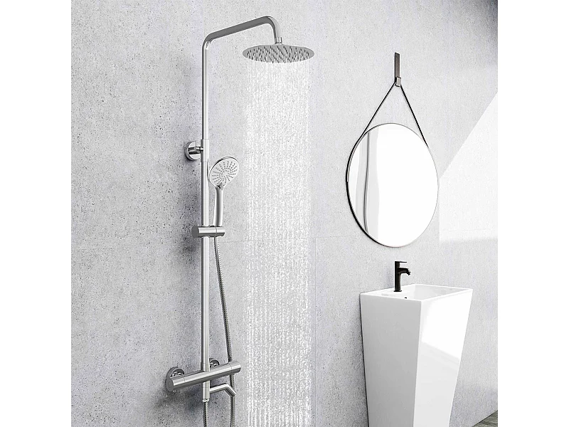 Colonna doccia idromassaggio con rubinetto termostatico per vasche, soffione doccia rotondo 20x20cm in acciaio inox, cromato lucido