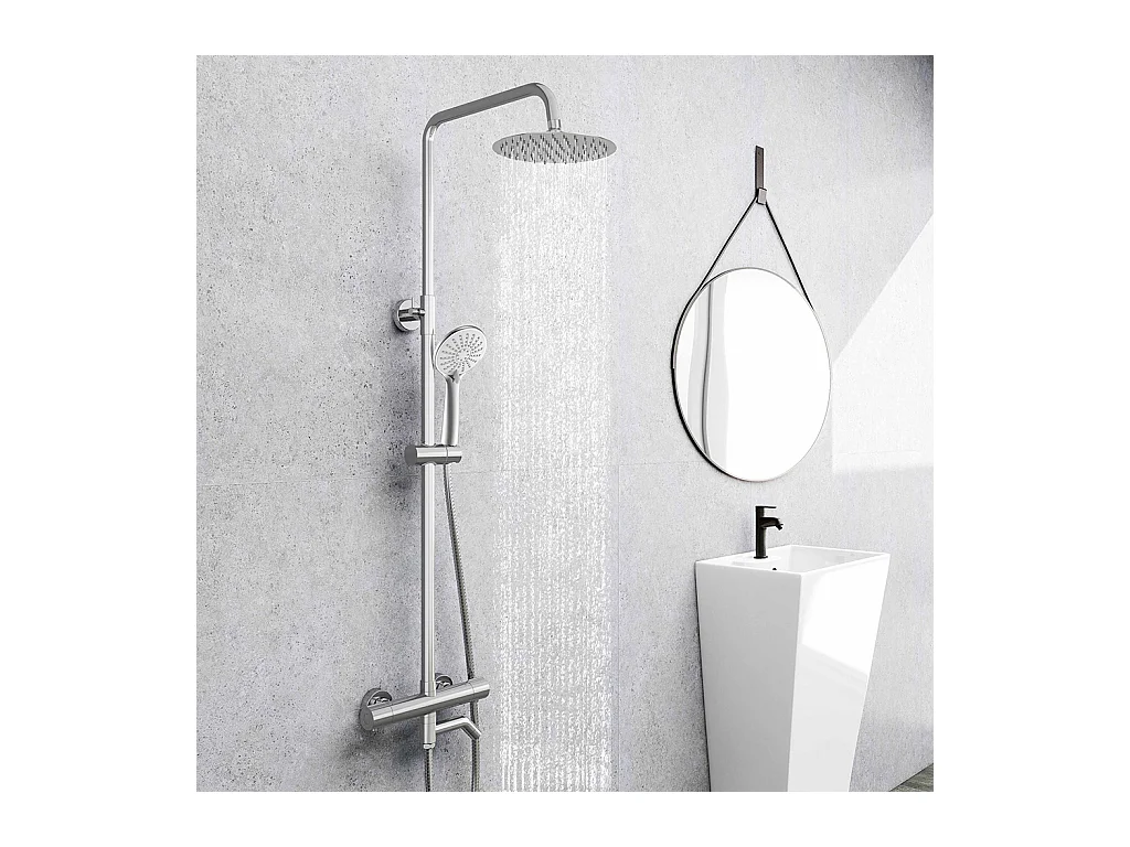 Colonna doccia idromassaggio con rubinetto termostatico per vasche, soffione doccia rotondo 20x20cm in acciaio inox, cromato lucido