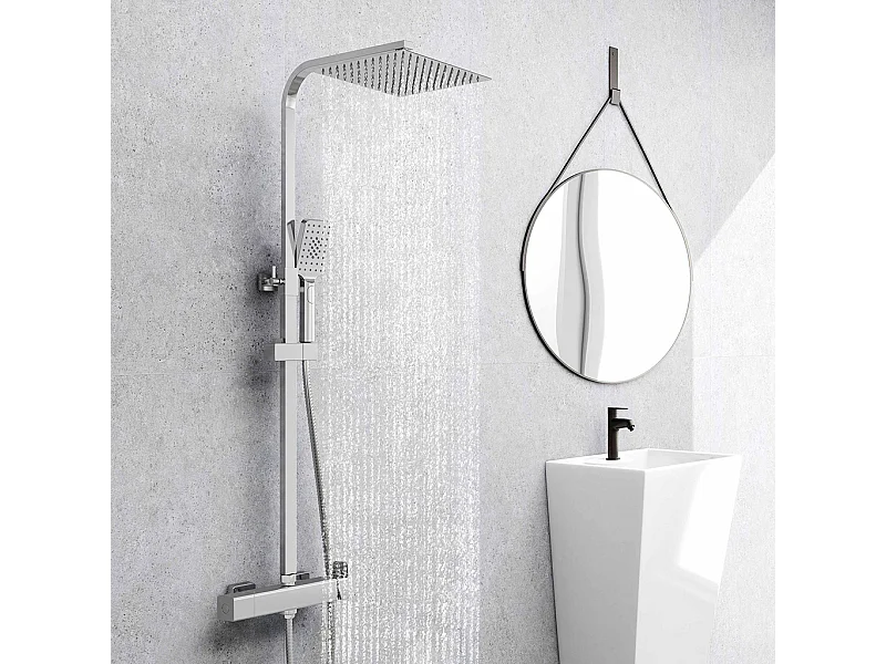 Colonna doccia idromassaggio con rubinetto manuale, soffione doccia quadrato 25x25cm in acciaio inox, cromato lucido