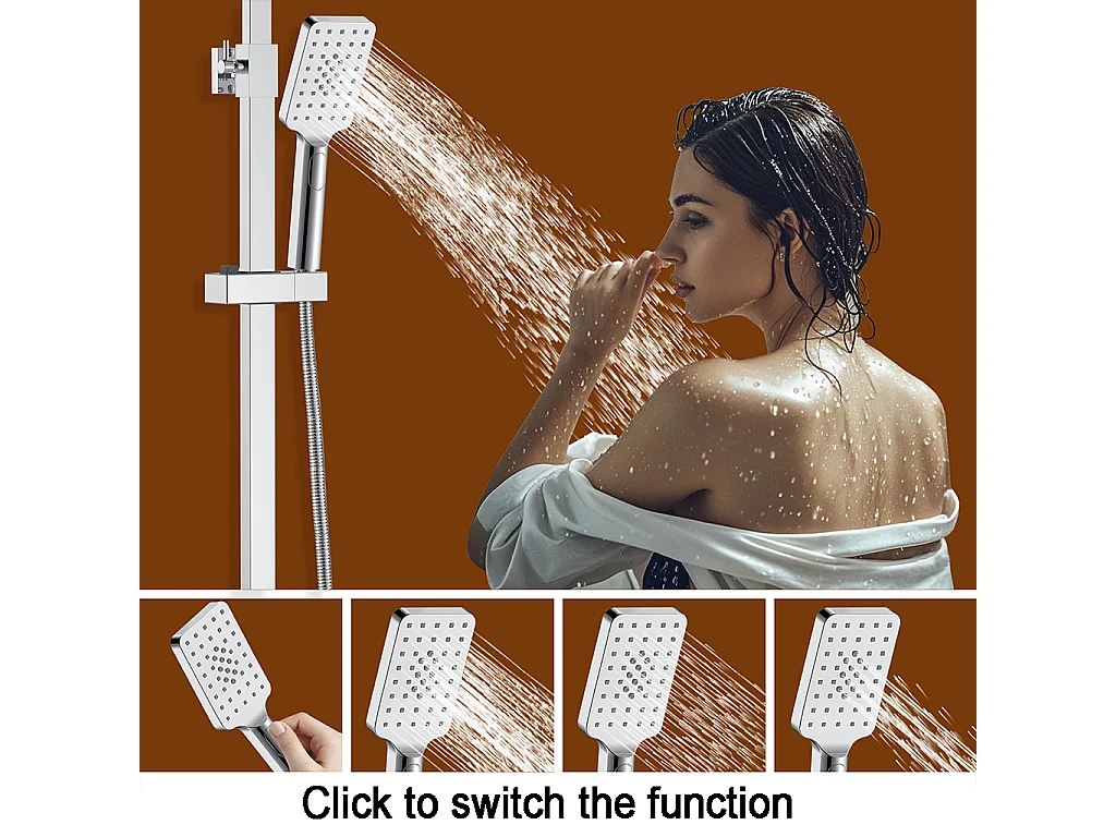 Colonna doccia idromassaggio con rubinetto manuale, soffione doccia quadrato 25x25cm in acciaio inox, cromato lucido