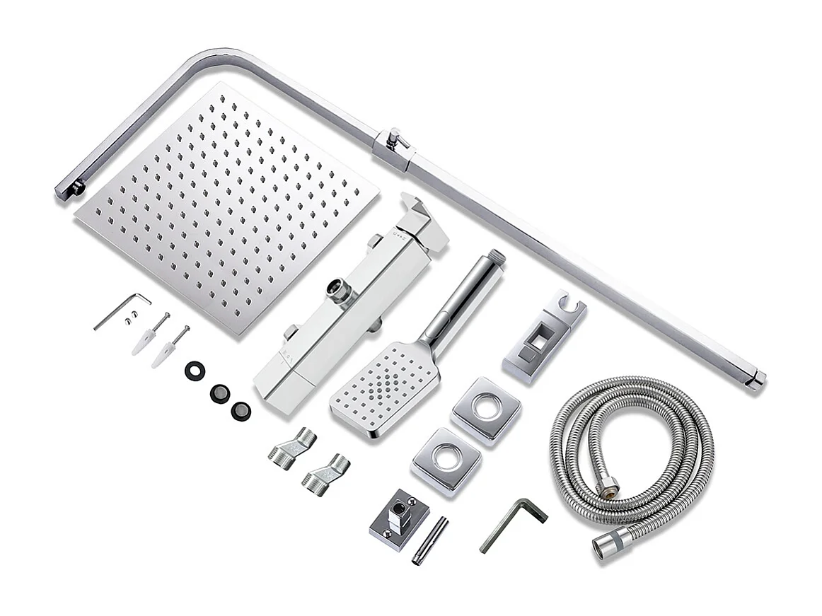 Colonna doccia idromassaggio con rubinetto manuale, soffione doccia quadrato 25x25cm in acciaio inox, cromato lucido