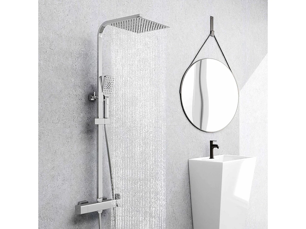 Colonna doccia idromassaggio con rubinetto manuale, soffione doccia quadrato 25x25cm in acciaio inox, cromato lucido