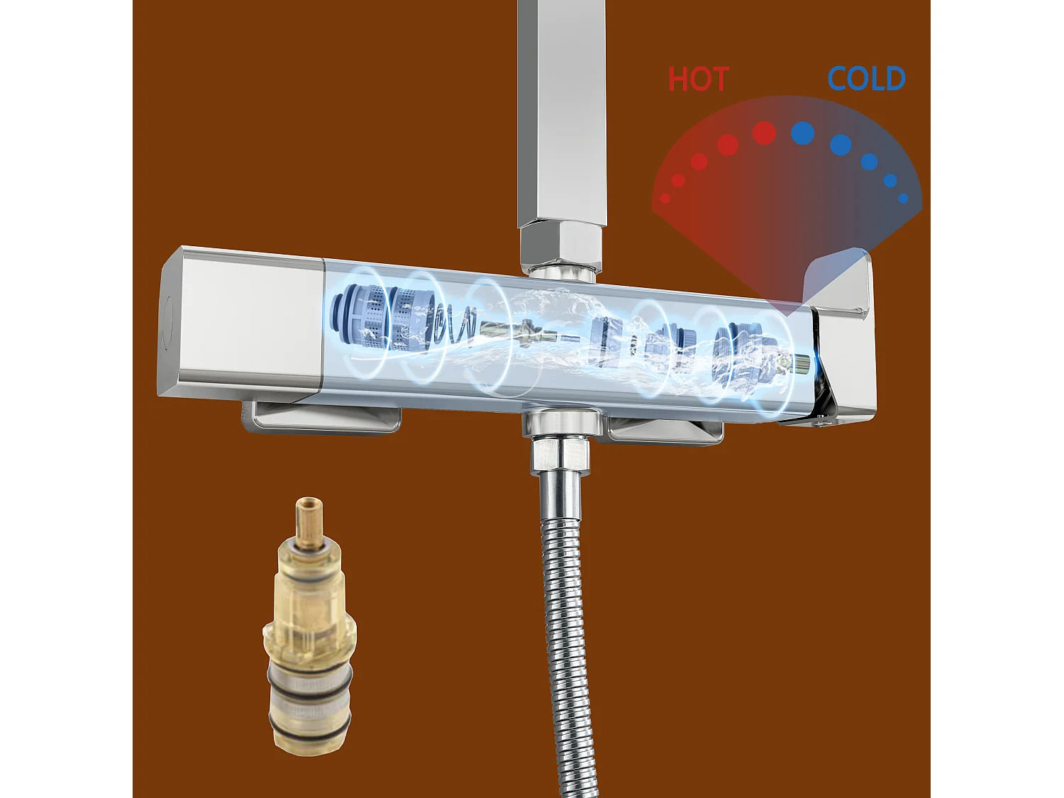 Colonna doccia idromassaggio con rubinetto manuale, soffione doccia quadrato 25x25cm in acciaio inox, cromato lucido