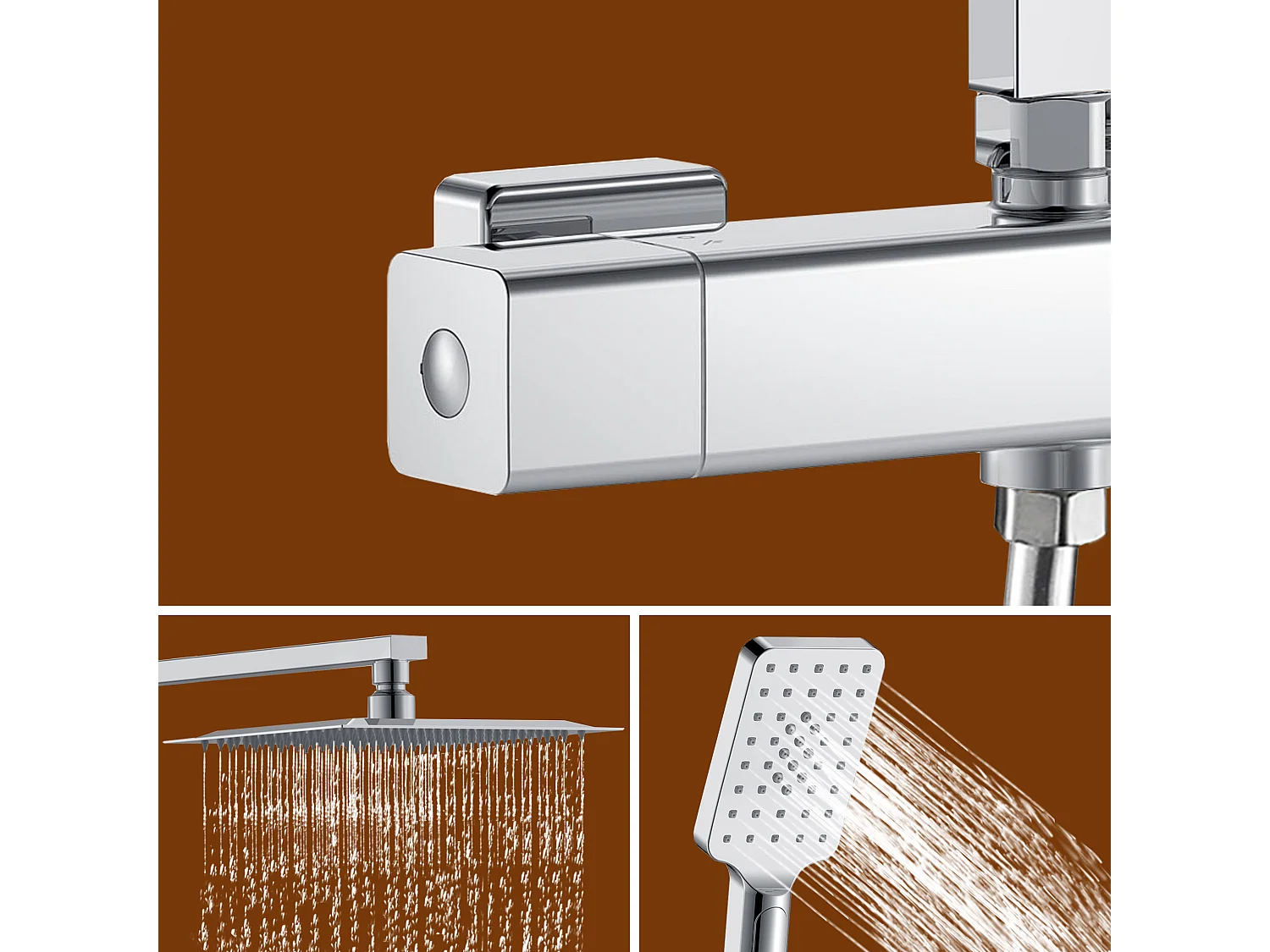 Colonna doccia idromassaggio con rubinetto manuale, soffione doccia quadrato 25x25cm in acciaio inox, cromato lucido