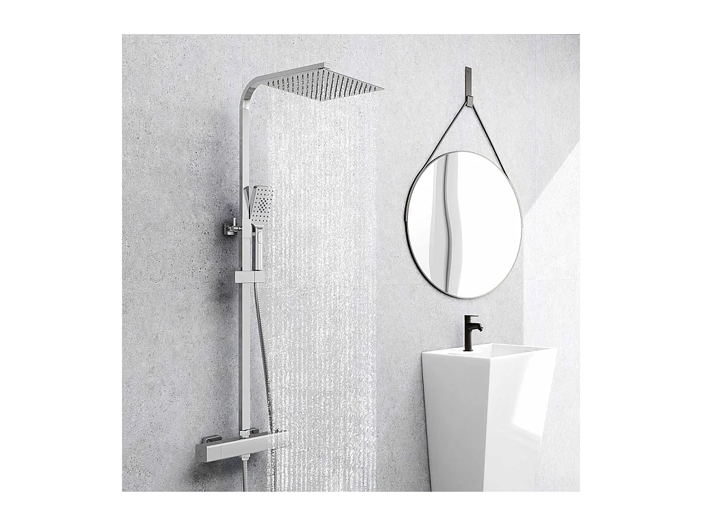 Colonna doccia idromassaggio con rubinetto termostatico 290x45mm, soffione doccia quadrato 25x25cm in acciaio inox, cromato lucido