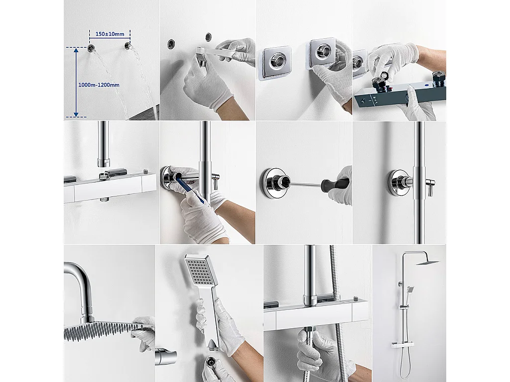 Colonna doccia idromassaggio con miscelatore termostatico, soffione doccia quadrato 20x20cm in acciaio inox, cromato lucido