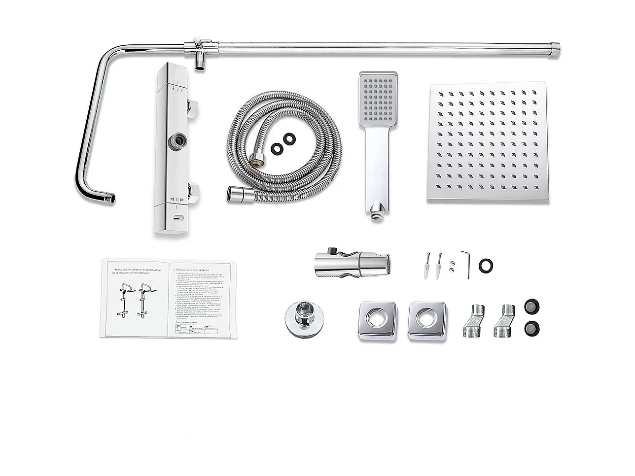 Colonna doccia idromassaggio con miscelatore termostatico, soffione doccia quadrato 20x20cm in acciaio inox, cromato lucido