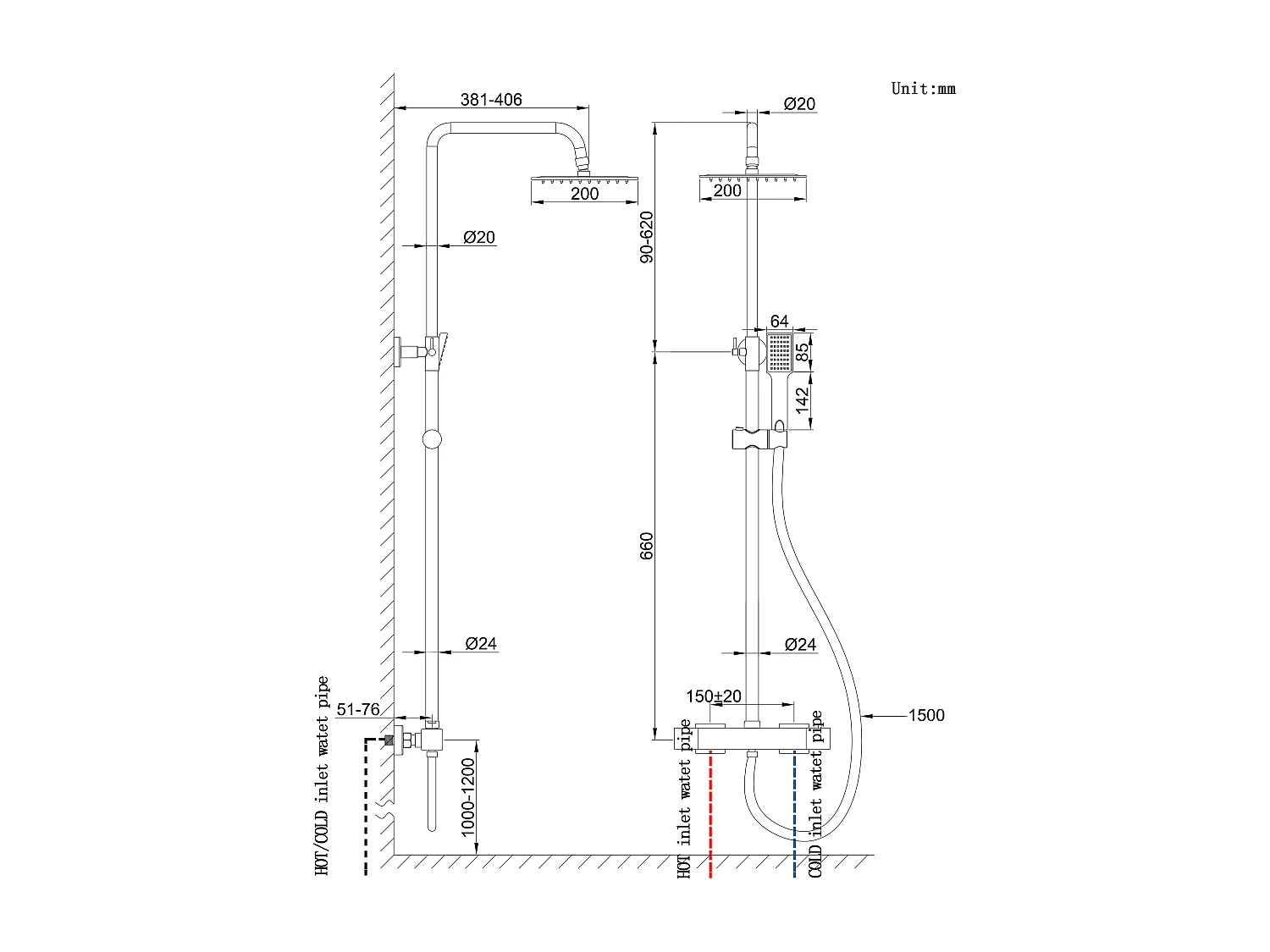 Colonna doccia idromassaggio con miscelatore termostatico, soffione doccia quadrato 20x20cm in acciaio inox, cromato lucido