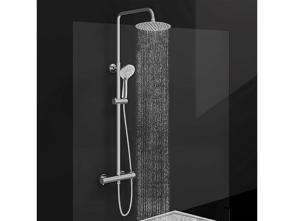 Colonna doccia idromassaggio con rubinetto termostatico, soffione doccia rotondo 20x20cm in acciaio inox, cromato lucido