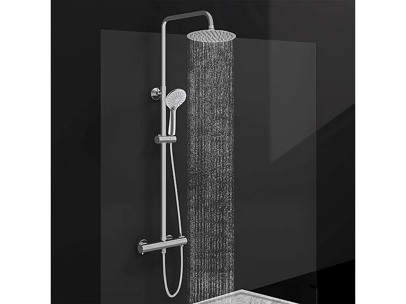 Colonna doccia idromassaggio con rubinetto termostatico, soffione doccia rotondo 20x20cm in acciaio inox, cromato lucido