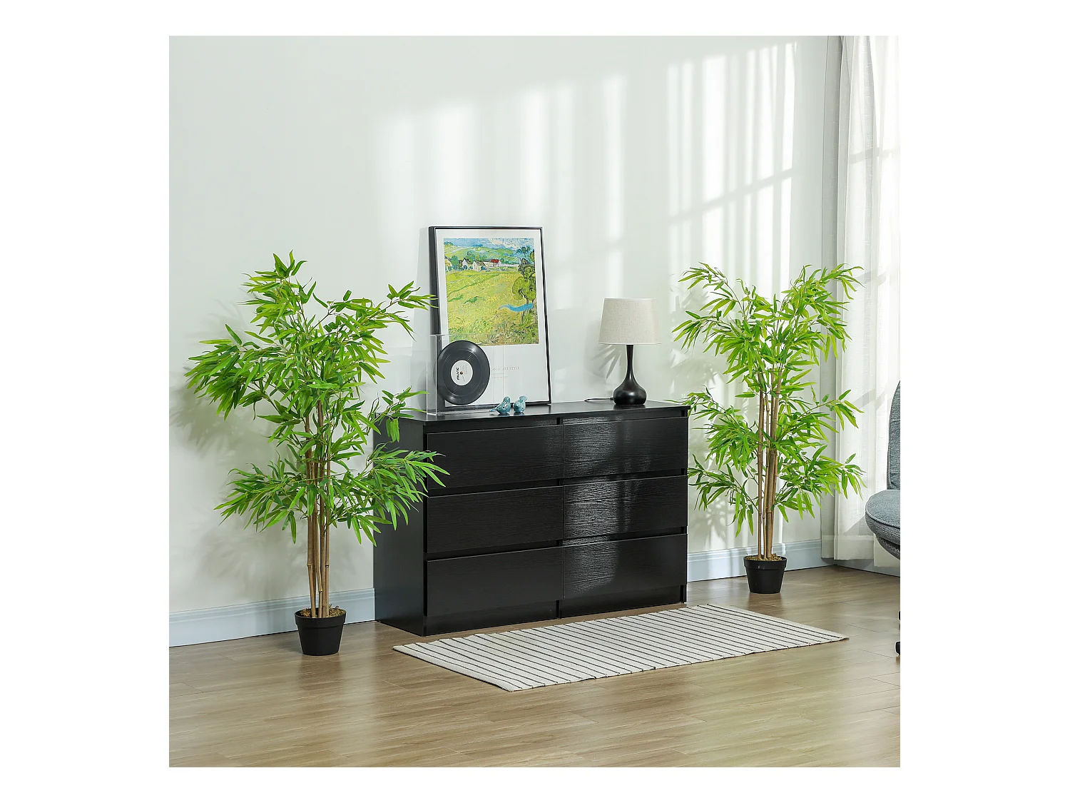 Outsunny Lot de 2 Bambous artificiels hauteur 1,5 m 644 feuilles denses réalistes pot inclus noir avec lichen vert