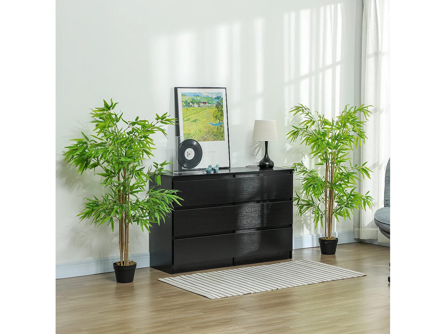 Outsunny Lot de 2 Bambous artificiels hauteur 1,5 m 644 feuilles denses réalistes pot inclus noir avec lichen vert
