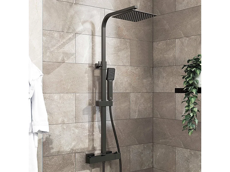 Colonne Doccia Termostatiche, Sistema Doccia con Miscelatore Termostatico a 38℃ e Soffione Quadrato Altezza Regolabile 73-115cm Nero