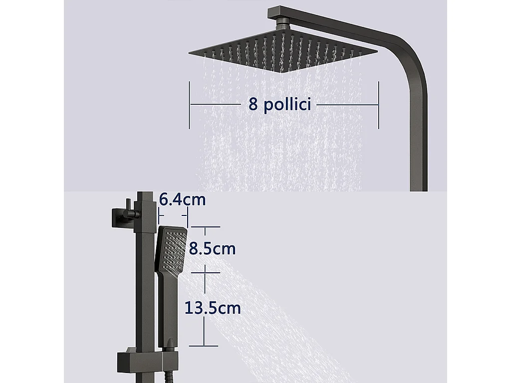 Colonne Doccia Termostatiche, Sistema Doccia con Miscelatore Termostatico a 38℃ e Soffione Quadrato Altezza Regolabile 73-115cm Nero