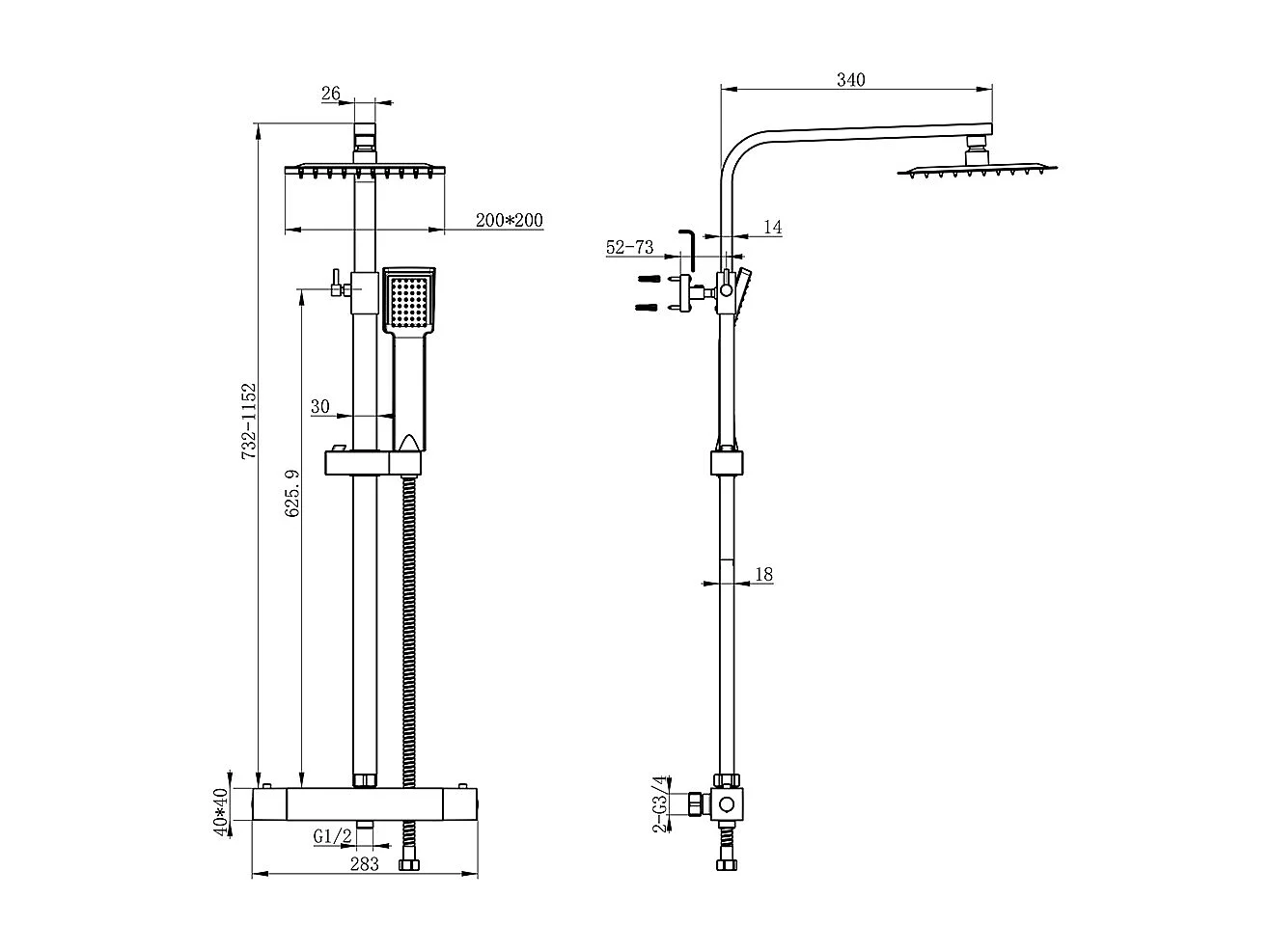 Colonne Doccia Termostatiche, Sistema Doccia con Miscelatore Termostatico a 38℃ e Soffione Quadrato Altezza Regolabile 73-115cm Cromo