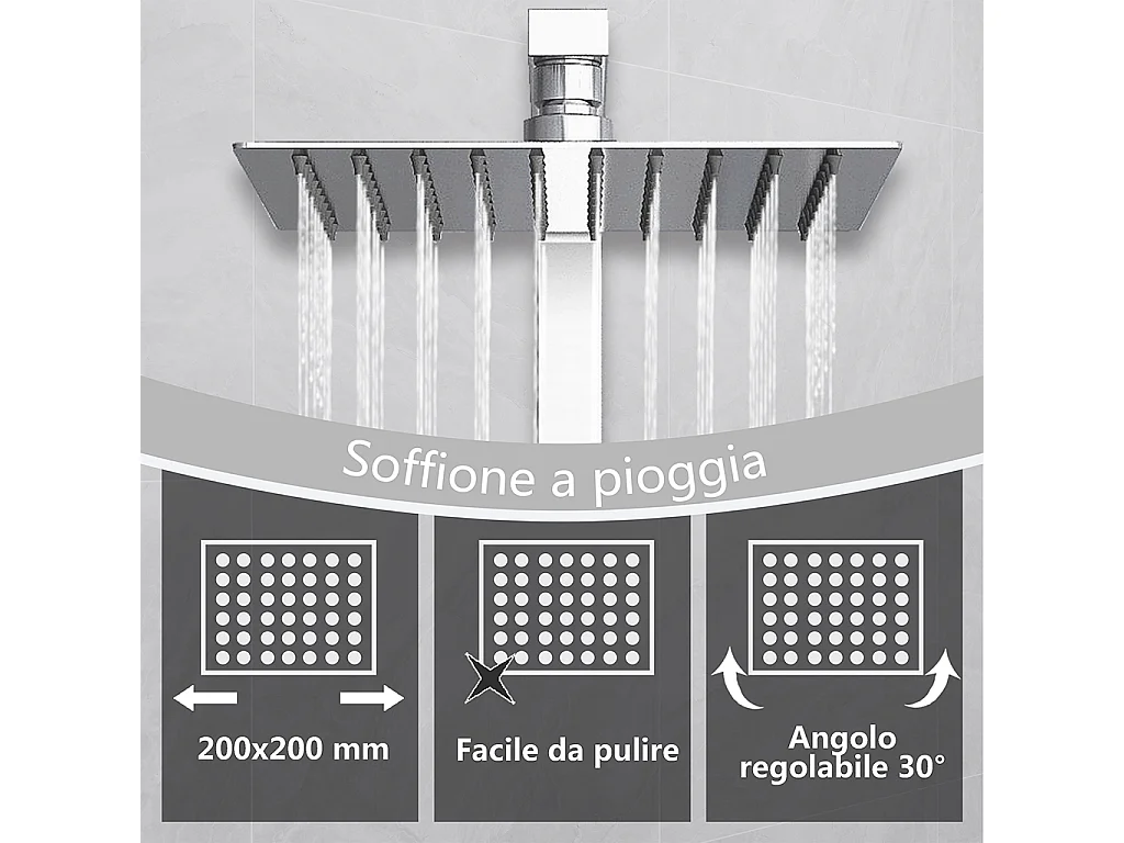 Colonne Doccia Termostatiche, Sistema Doccia con Miscelatore Termostatico a 38℃ e Soffione Quadrato Altezza Regolabile 73-115cm Cromo