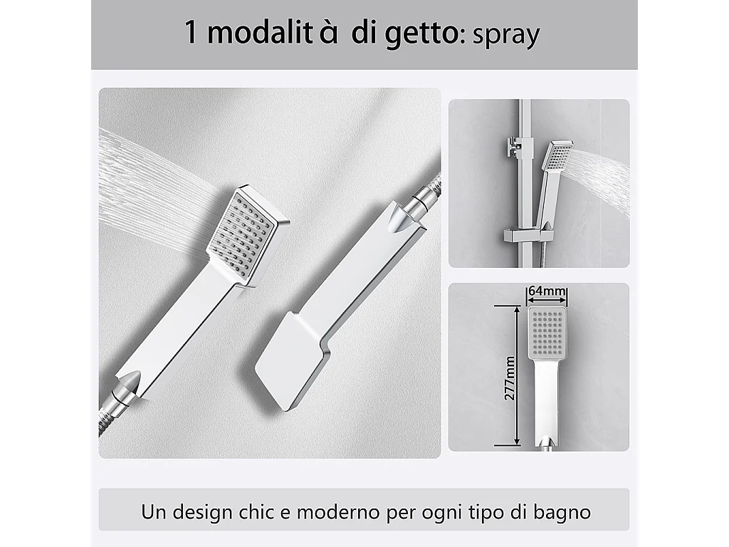 Colonne Doccia Termostatiche, Sistema Doccia con Miscelatore Termostatico a 38℃ e Soffione Quadrato Altezza Regolabile 73-115cm Cromo