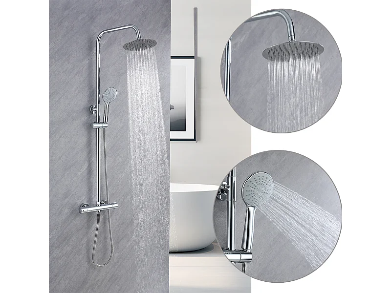 Colonne Doccia Termostatiche, Sistema Doccia con Miscelatore Termostatico a 38℃ e Doccetta Rotonda Altezza Regolabile 735-117cm Cromo