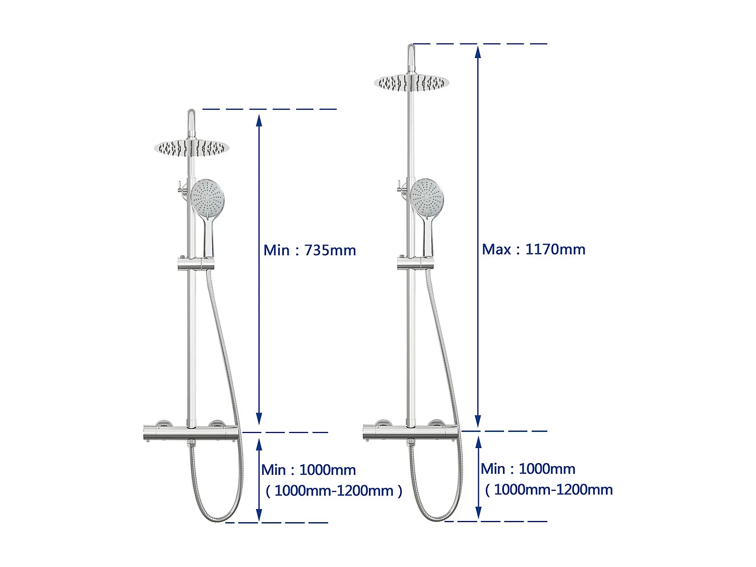 Colonne Doccia Termostatiche, Sistema Doccia con Miscelatore Termostatico a 38℃ e Doccetta Rotonda Altezza Regolabile 735-117cm Cromo