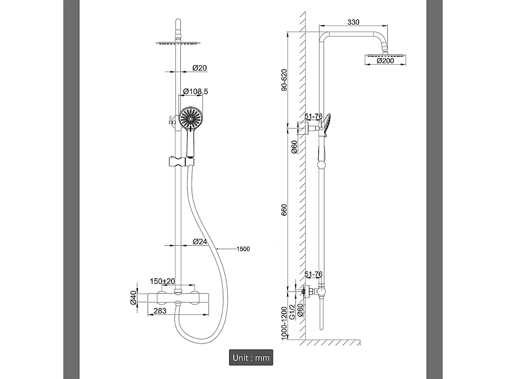 Colonne Doccia Termostatiche, Sistema Doccia con Miscelatore Termostatico a 38℃ e Doccetta Rotonda Altezza Regolabile 75-125cm Cromo