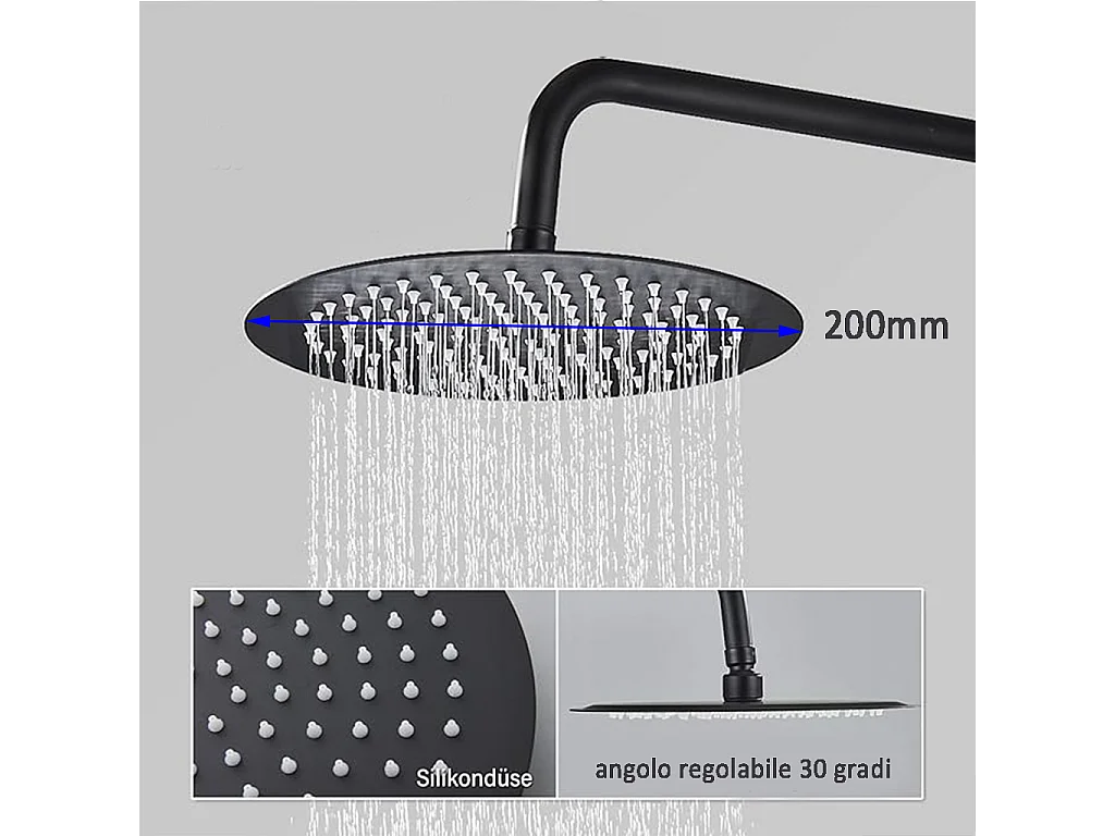 Colonne Doccia Termostatiche, Sistema Doccia con Miscelatore Termostatico a 38℃ e Doccetta Rotonda Altezza Regolabile 735-117cm Nero