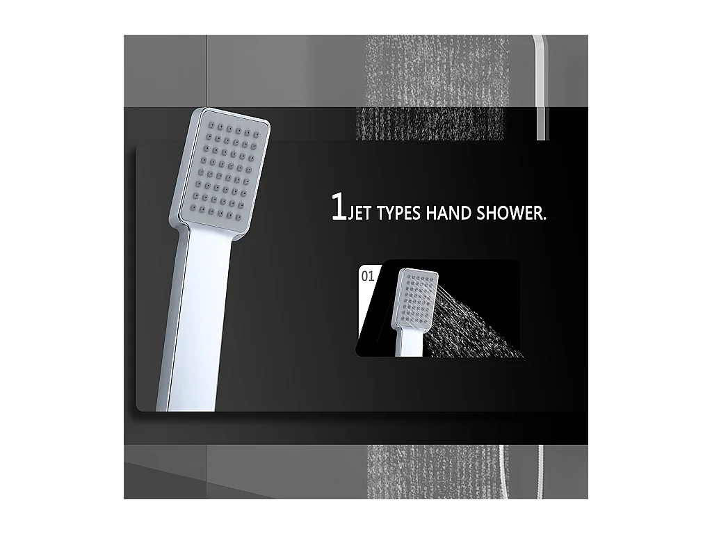 Colonna doccia idromassaggio con rubinetto termostatico, soffione quadrato 25x25cm in acciaio inox, cromato lucido