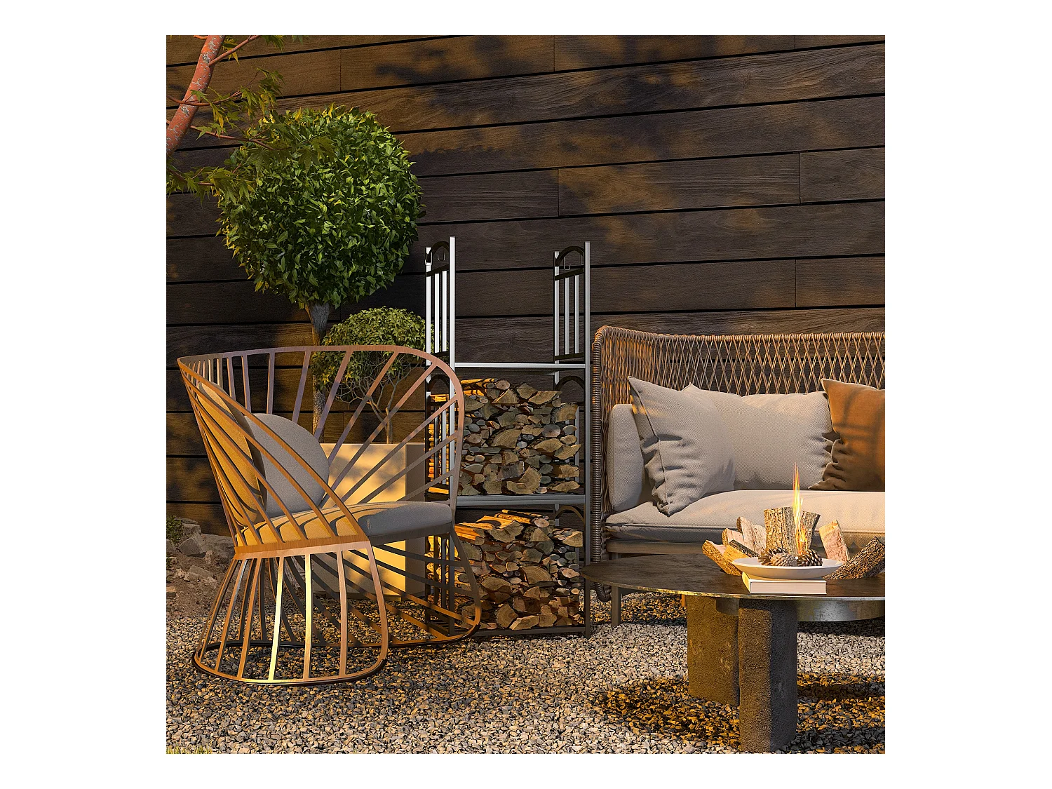 Range bûches Porte-bûches range rack à bûches pour bois de cheminée modulable avec 4 crochets, dim. 46 x 32 x 126 cm métal époxy noir