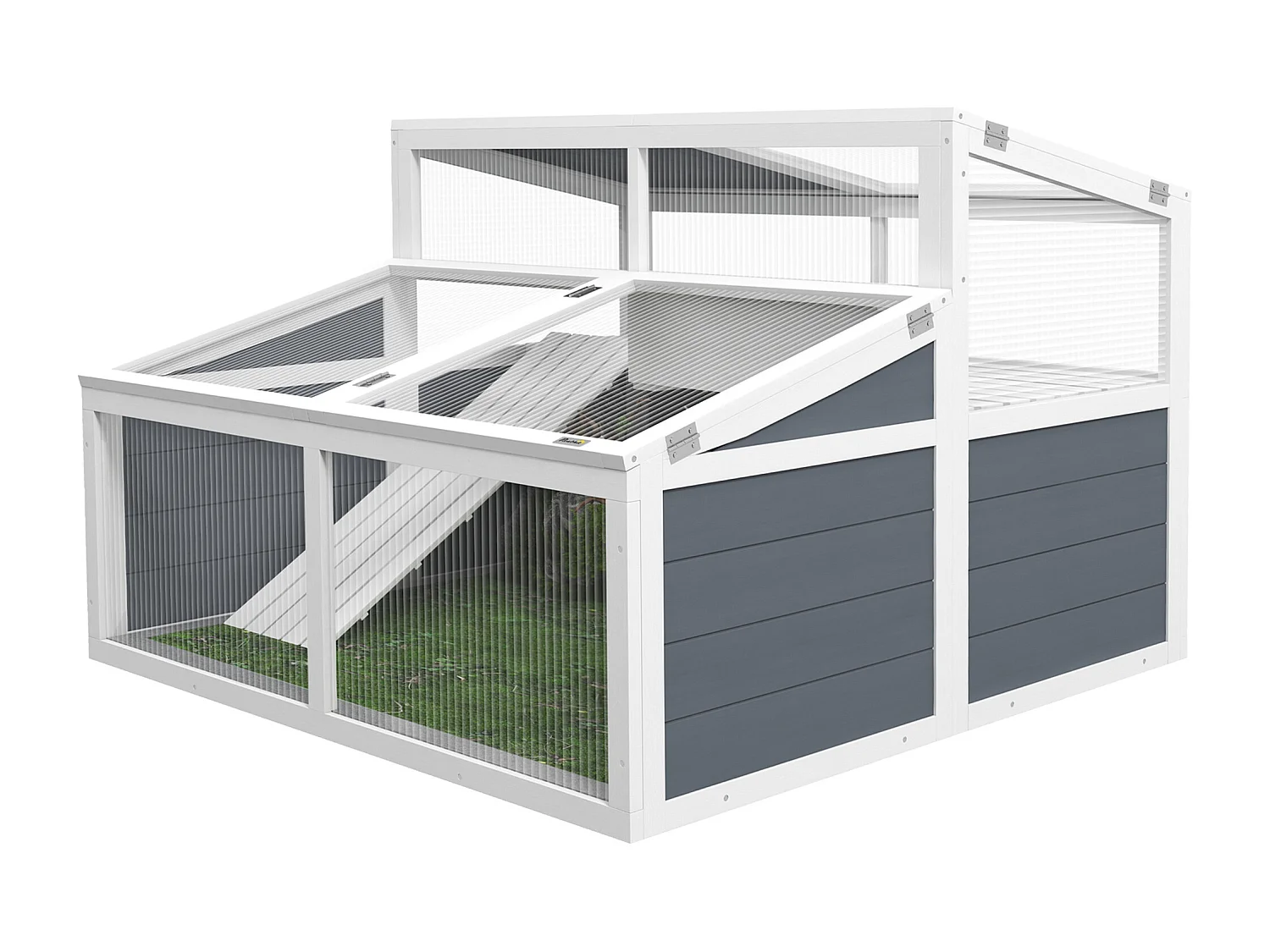 Terrarium enclos tortue 2 espaces toit polycarbonate 3 portes rampe bois gris blanc