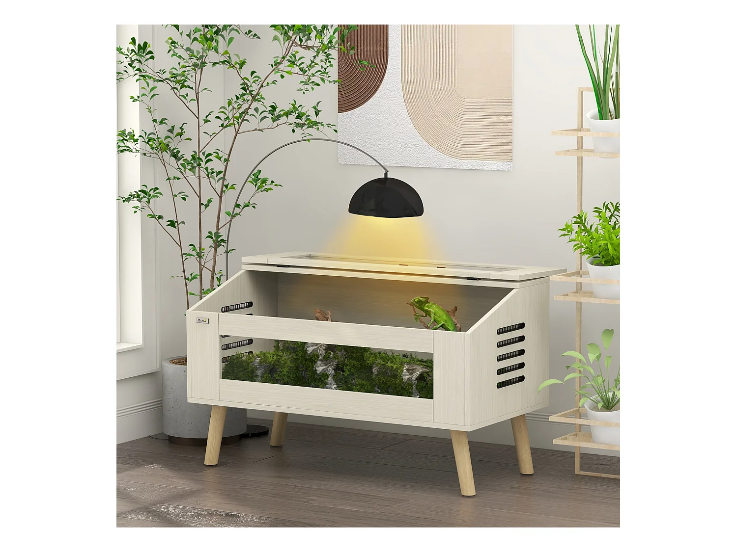 Terrarium vivarium 140L - aération latérale, fenêtres verre trempé, couvercle - bois naturel