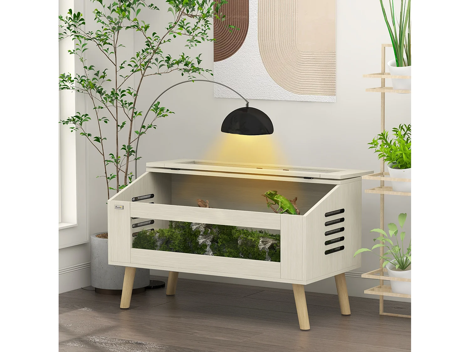 Terrarium vivarium 140L - aération latérale, fenêtres verre trempé, couvercle - bois naturel