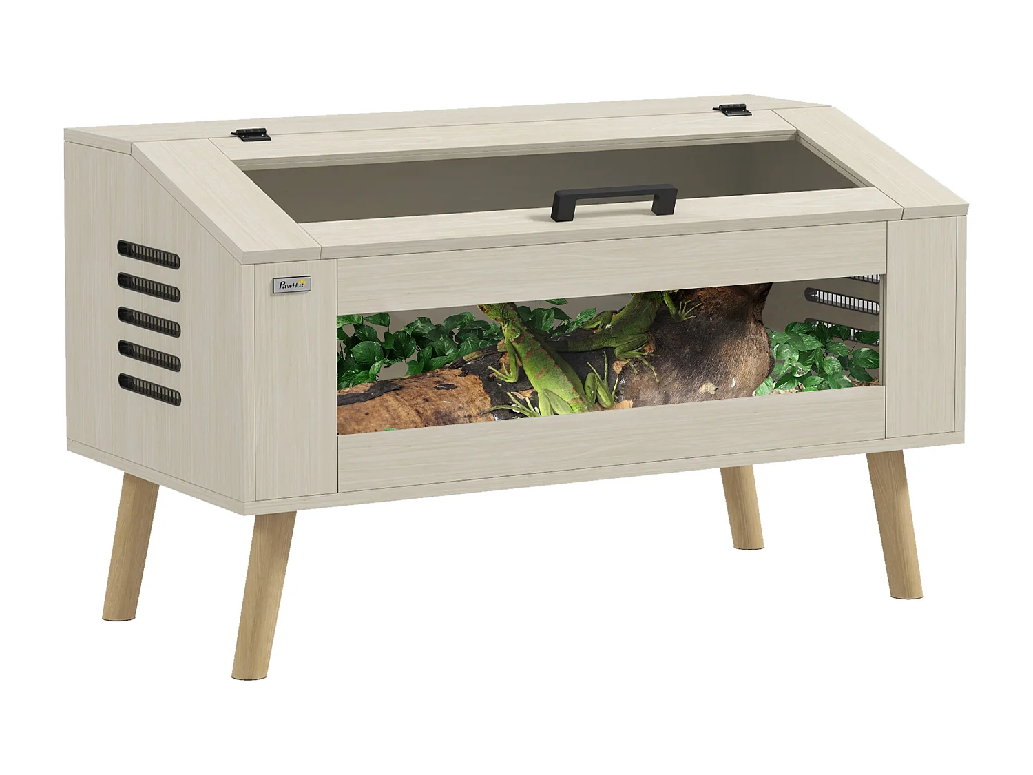 Terrarium vivarium 140L - aération latérale, fenêtres verre trempé, couvercle - bois naturel