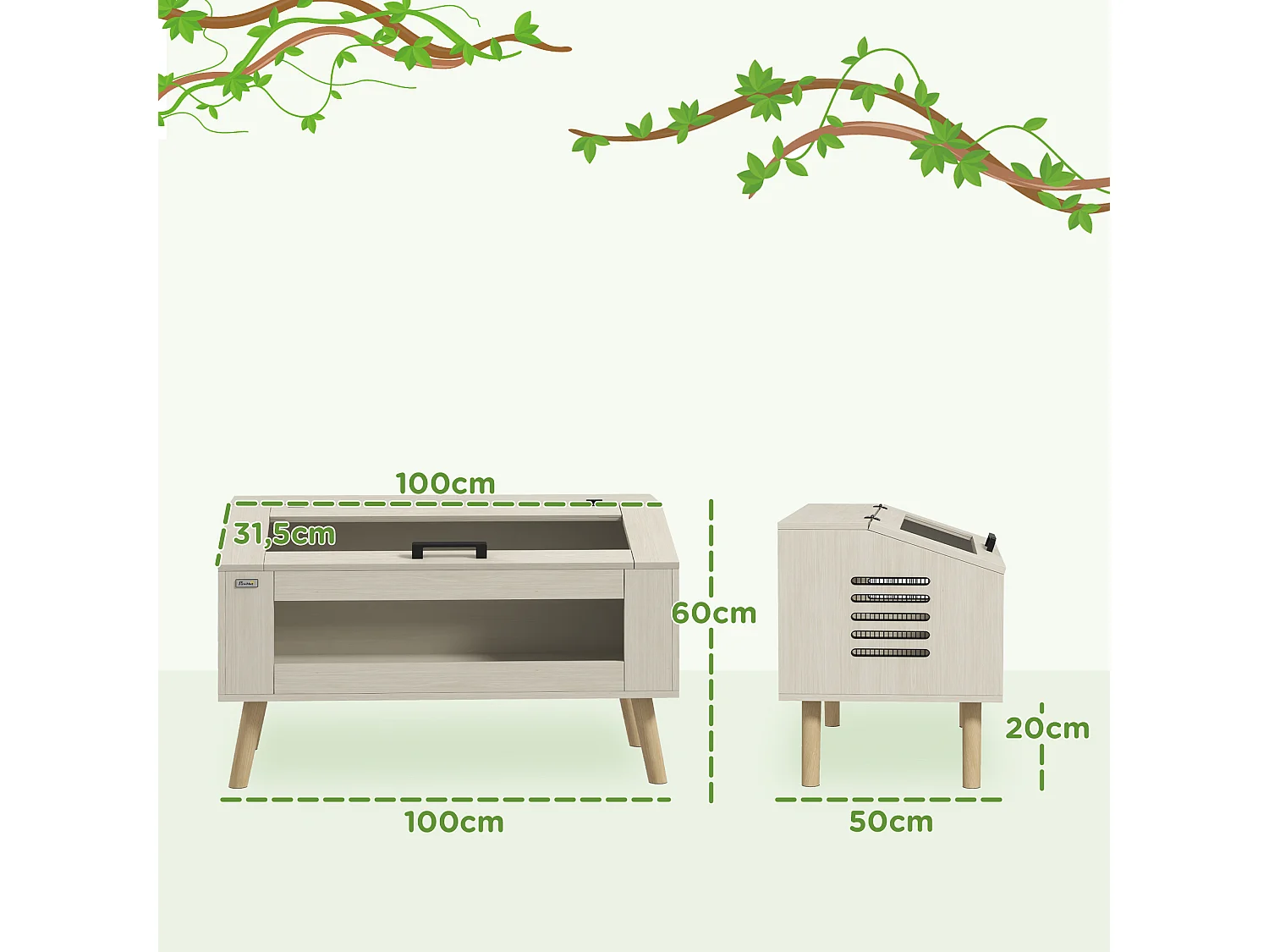 Terrarium vivarium 140L - aération latérale, fenêtres verre trempé, couvercle - bois naturel