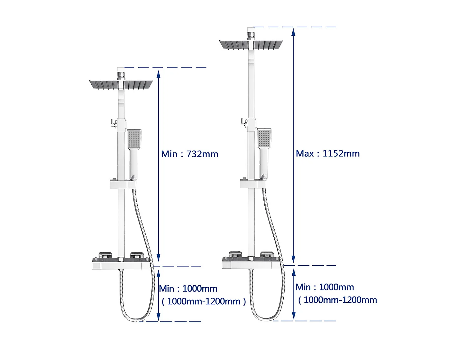 Colonna Doccia con Miscelatore Termostatico, Rubinetto Doccia 28x4cm, Soffione Doccia Quadrato in Acciaio Inox 20x20cm, Altezza Regolabile, Cromo