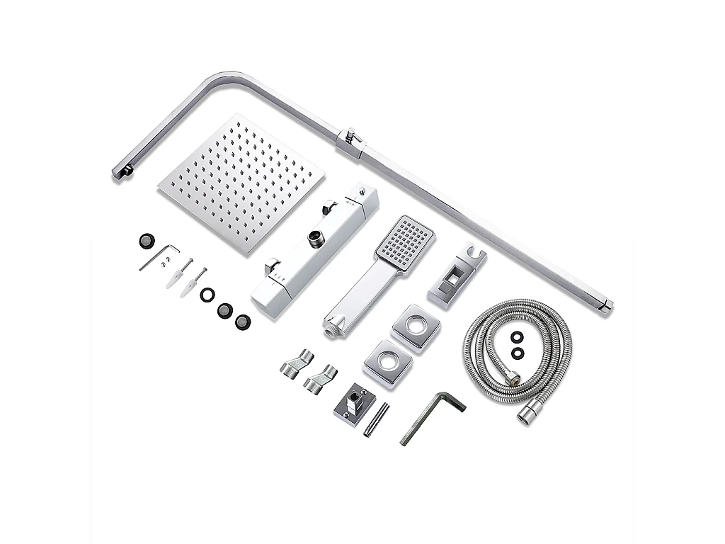 Colonna Doccia con Miscelatore Termostatico, Rubinetto Doccia 28x4cm, Soffione Doccia Quadrato in Acciaio Inox 20x20cm, Altezza Regolabile, Cromo