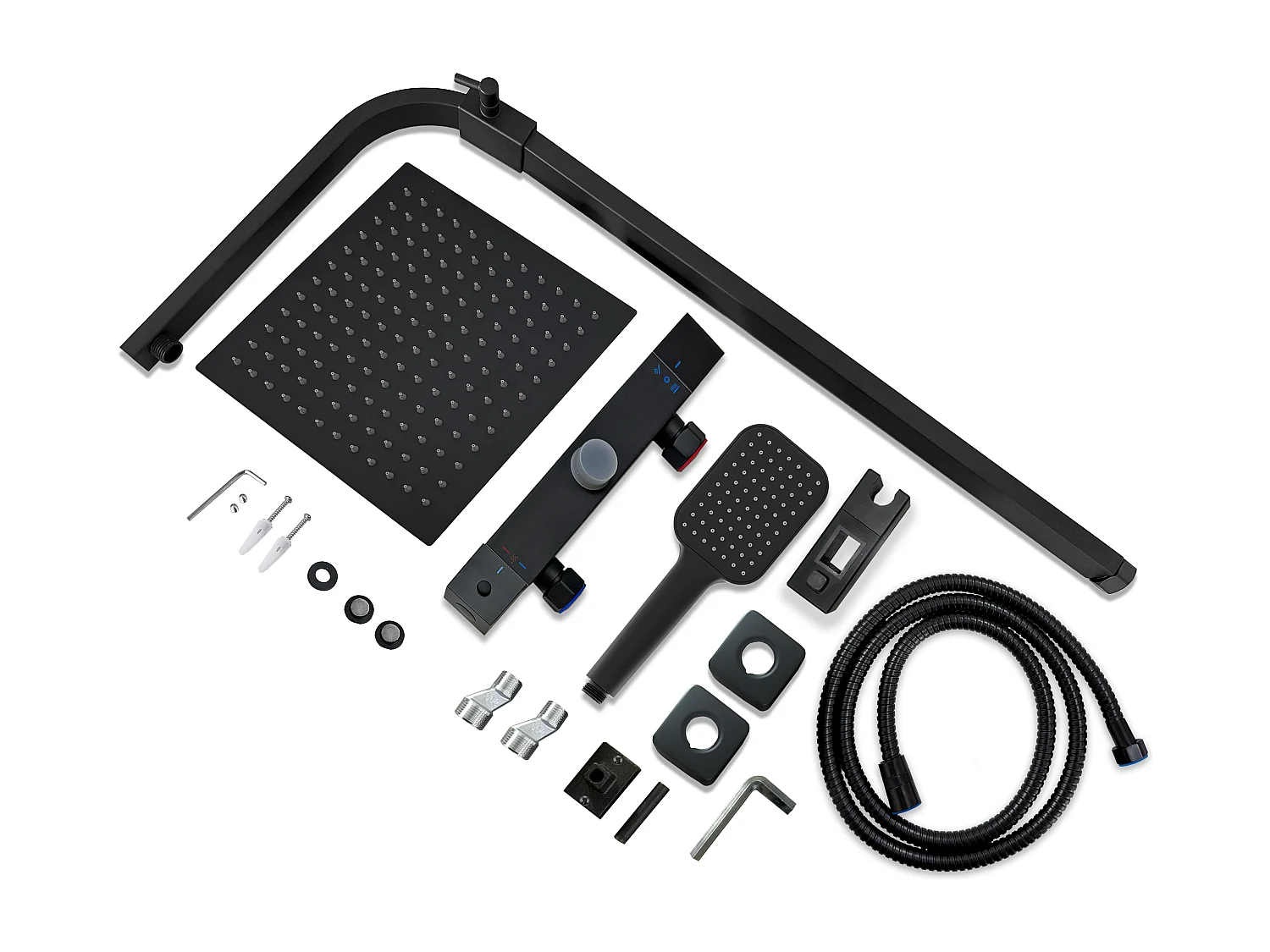 Colonna doccia con miscelatore termostatico,doccia soffione quadrato 25x25cm in acciaio inox, nero opaco