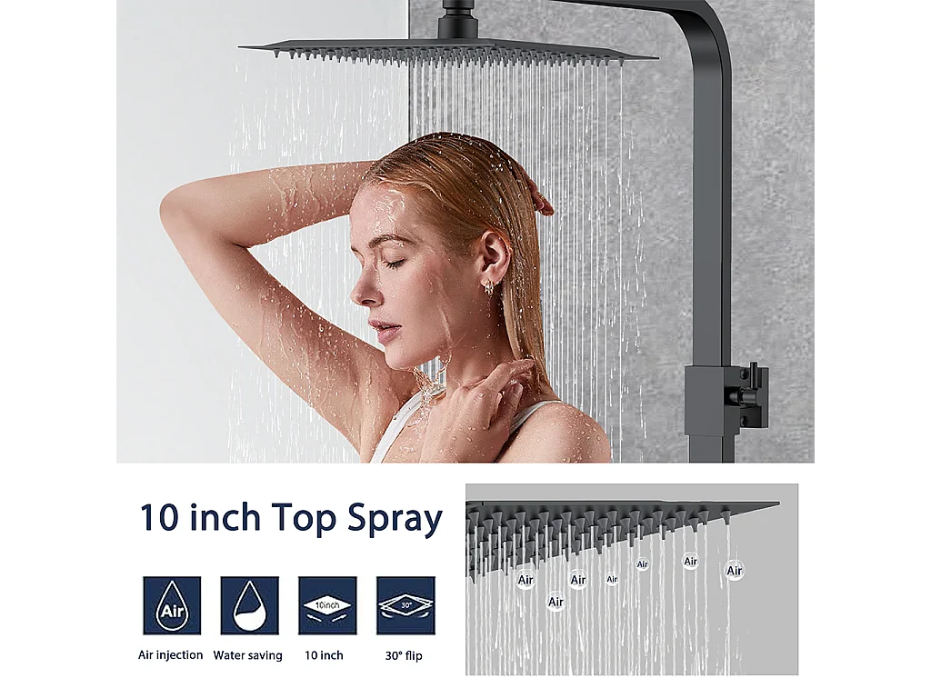 Colonna doccia con miscelatore termostatico,doccia soffione quadrato 25x25cm in acciaio inox, nero opaco