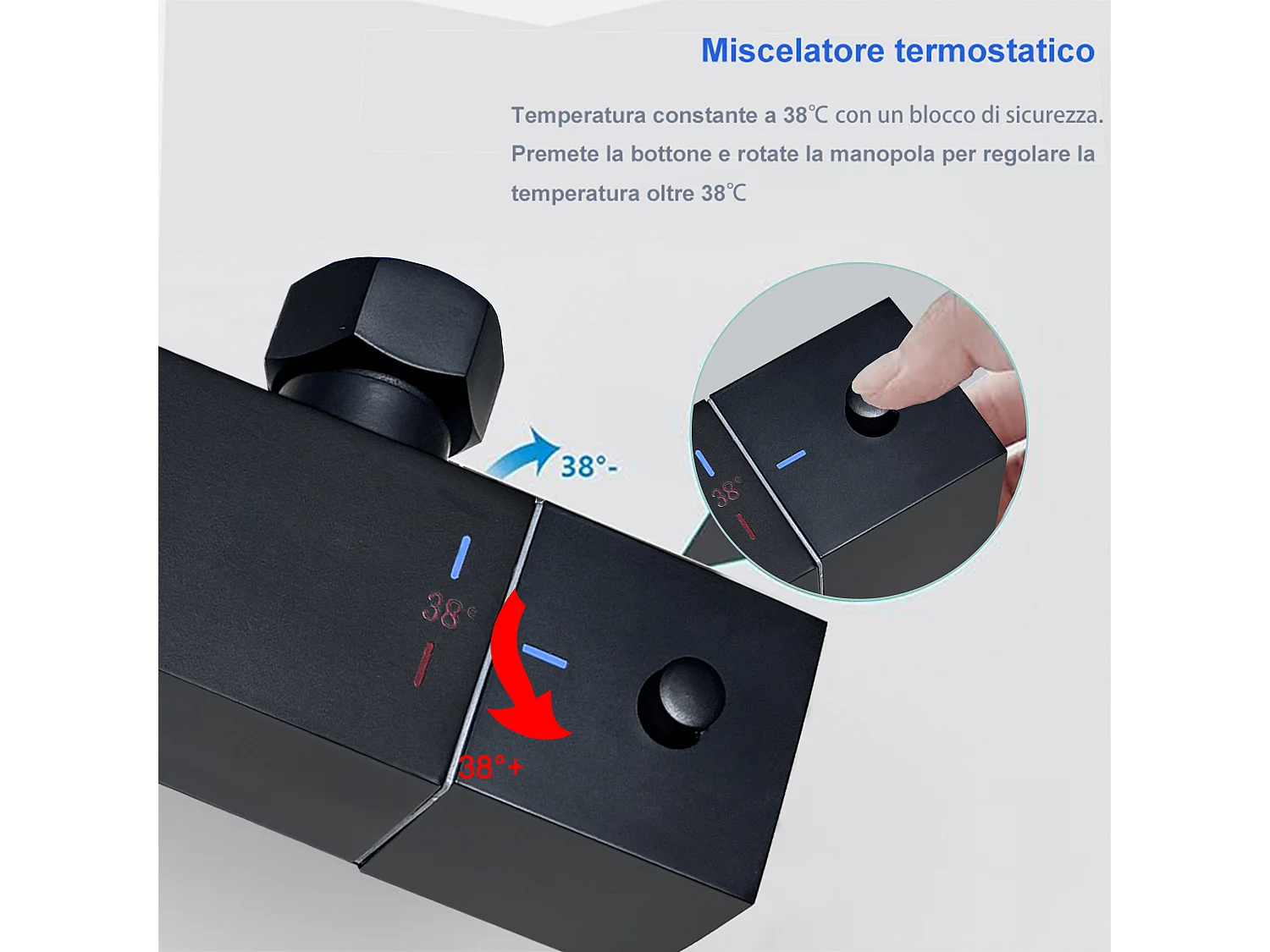 Colonna doccia con miscelatore termostatico,doccia soffione quadrato 25x25cm in acciaio inox, nero opaco