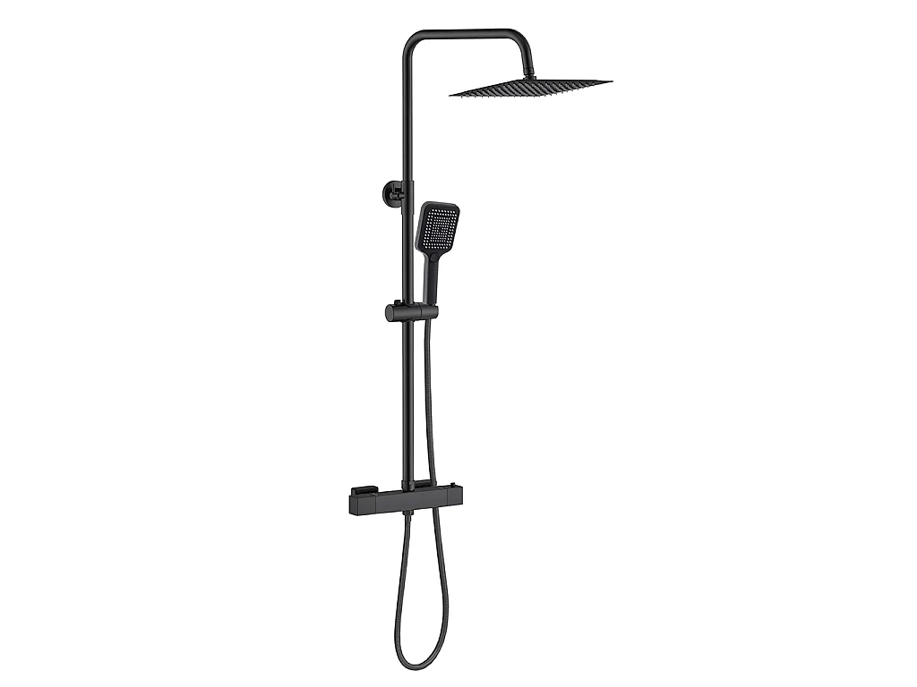 Colonna doccia con miscelatore termostatico,doccia soffione quadrato 30x30cm in acciaio inox, nero opaco