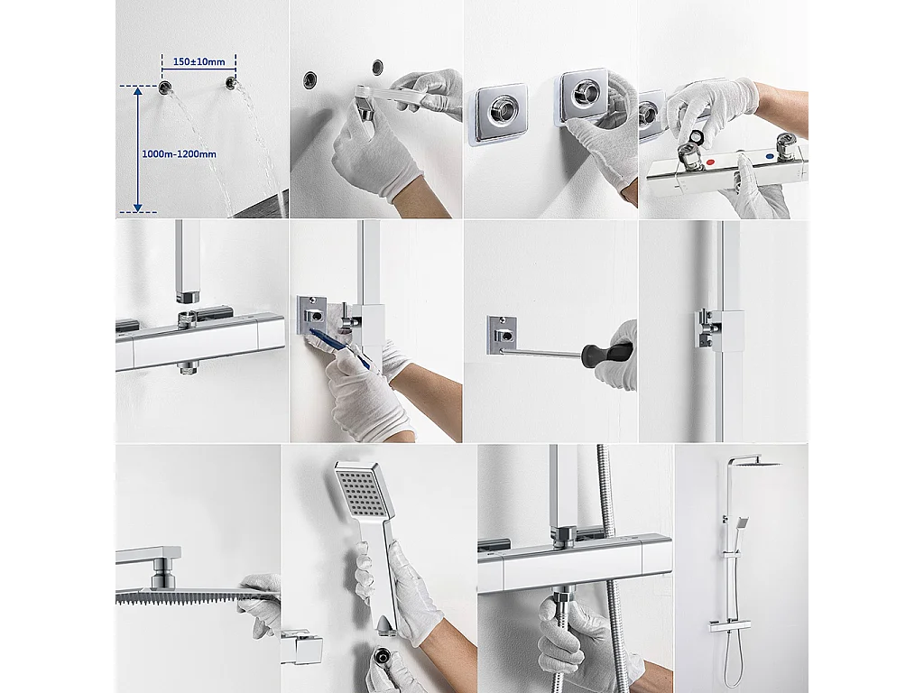 Colonna doccia con miscelatore termostatico, doccia soffione quadrato 25x25cm in acciaio inox, cromato lucido