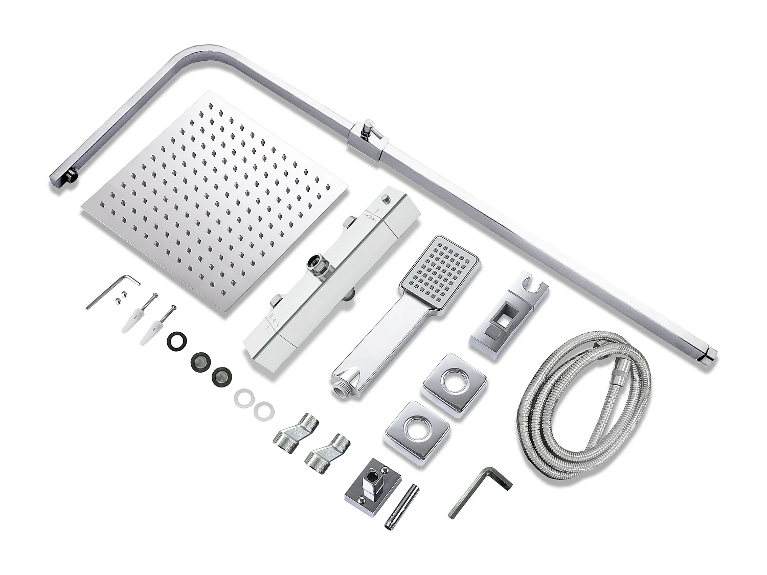 Colonna doccia con miscelatore termostatico, doccia soffione quadrato 25x25cm in acciaio inox, cromato lucido