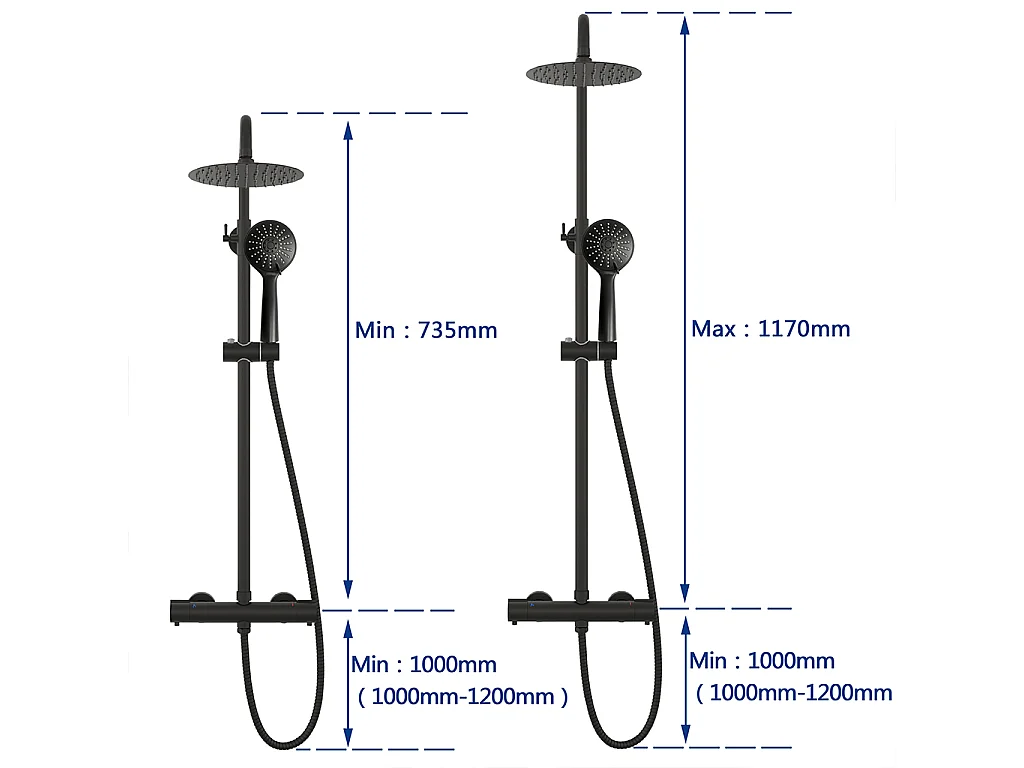 Colonna Doccia con Miscelatore Termostatico, Rubinetto Doccia 28x4mm, Soffione Doccia Tondo in Acciaio Inox da 20cm, Altezza Regolabile,Nero