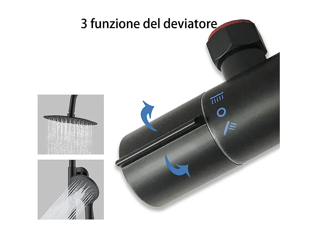 Colonna Doccia con Miscelatore Termostatico, Rubinetto Doccia 28x4mm, Soffione Doccia Tondo in Acciaio Inox da 20cm, Altezza Regolabile,Nero