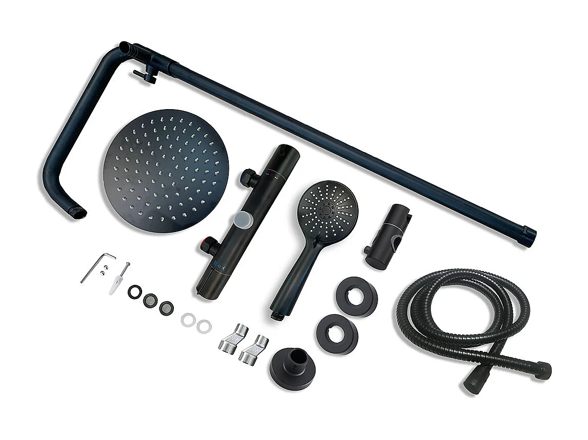 Colonna Doccia con Miscelatore Termostatico, Rubinetto Doccia 28x4mm, Soffione Doccia Tondo in Acciaio Inox da 20cm, Altezza Regolabile,Nero