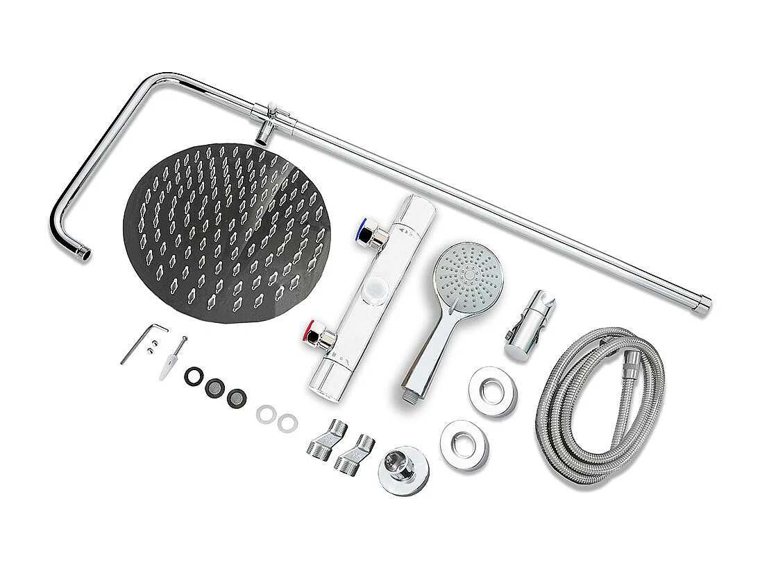 Colonna doccia con miscelatore termostatico,doccia soffione rotondo 25x25cm in acciaio inox, cromato lucido