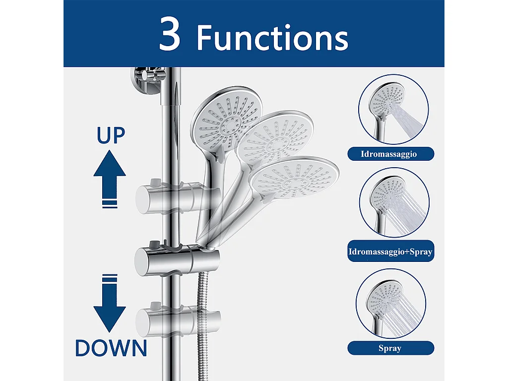Colonna doccia con miscelatore termostatico,doccia soffione rotondo 25x25cm in acciaio inox, cromato lucido