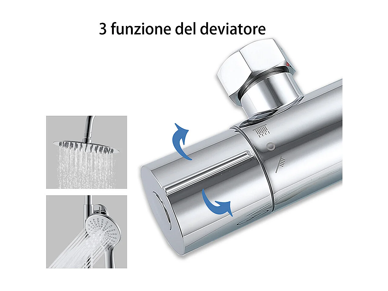 Colonna Doccia con Miscelatore Termostatico, Rubinetto Doccia 28x4cm, Soffione Doccia Tondo in Acciaio Inox da 20cm, Altezza Regolabile,Cromo