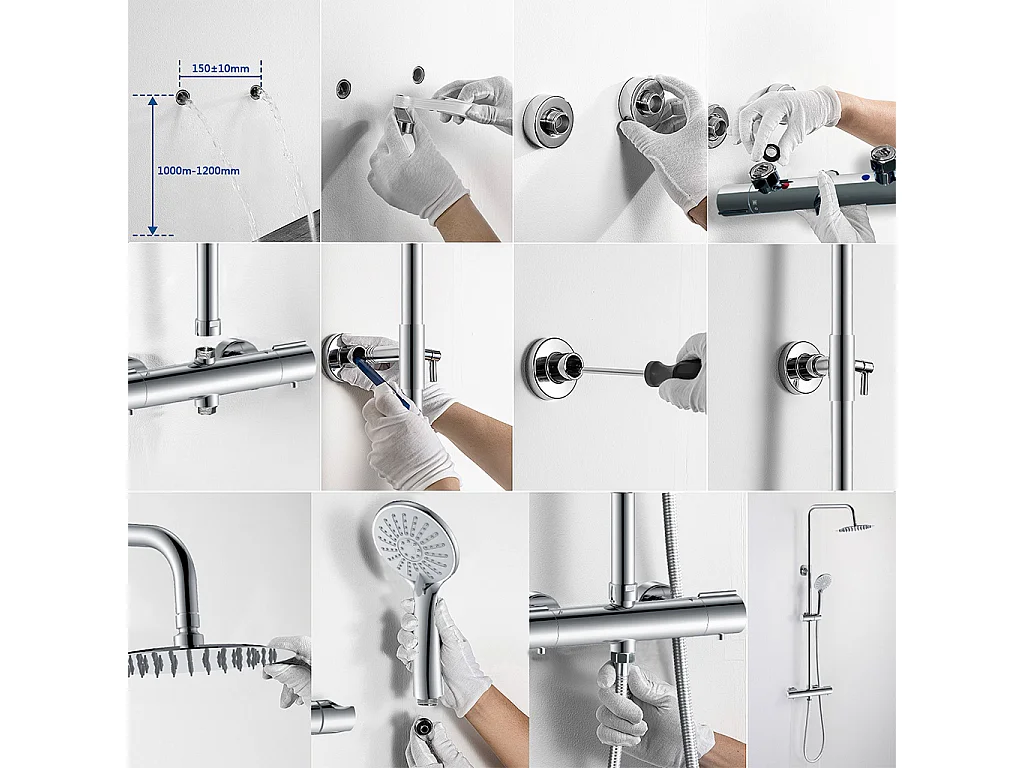 Colonna Doccia con Miscelatore Termostatico, Rubinetto Doccia 28x4cm, Soffione Doccia Tondo in Acciaio Inox da 20cm, Altezza Regolabile,Cromo