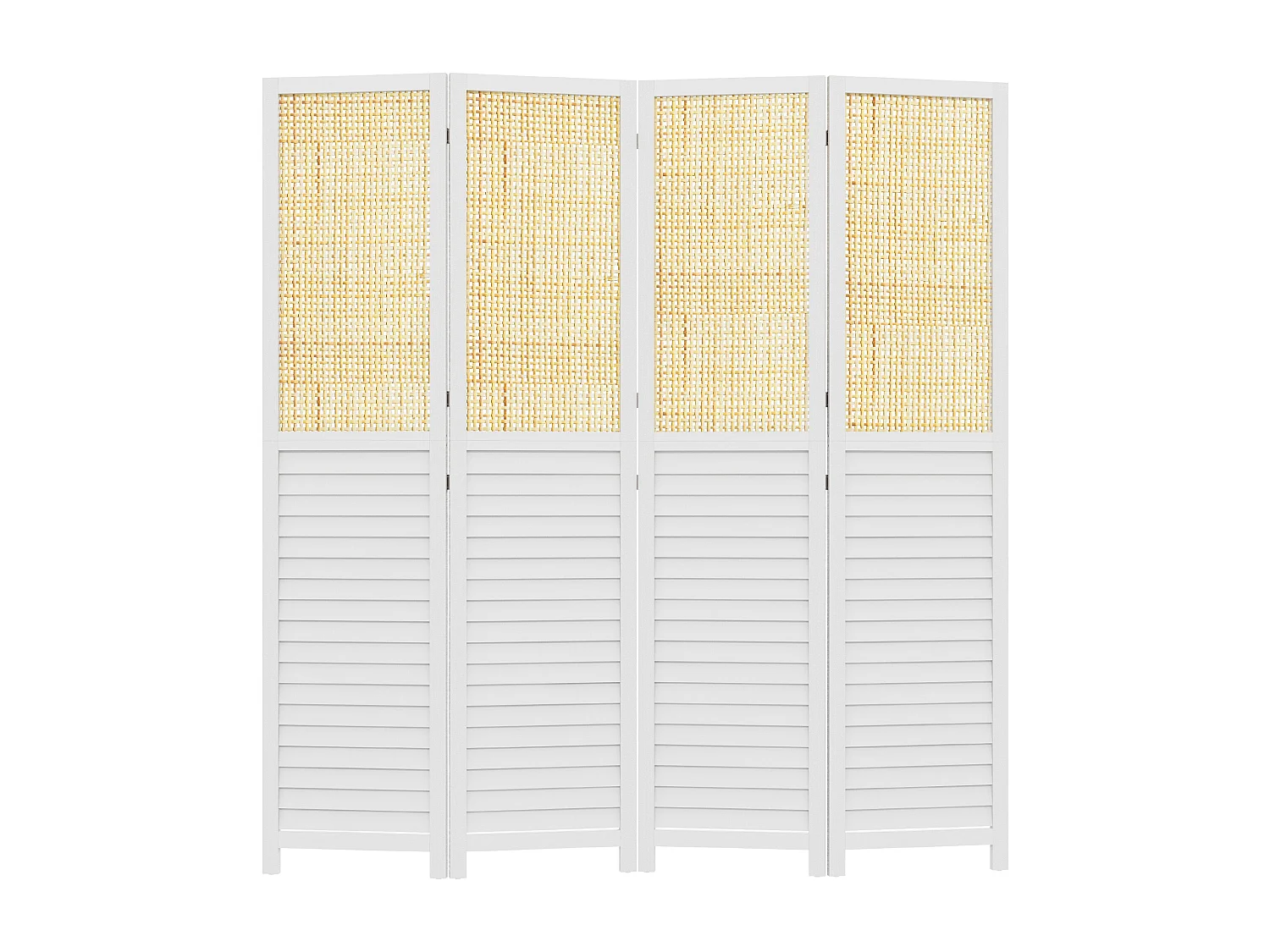 Paravent séparateur de pièce 4 panneaux pliables dim. 160L x 170H cm - bois blanc aspect rotin