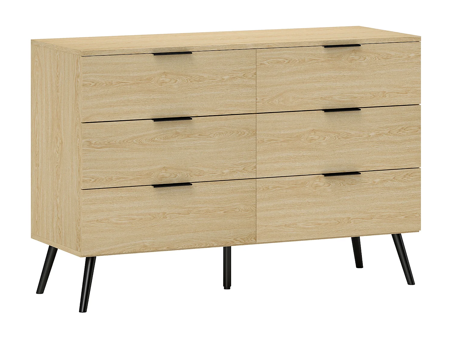 Commode 6 tiroirs style scandinave - dim. 110L x 40l x 75H cm - métal noir aspect bois clair