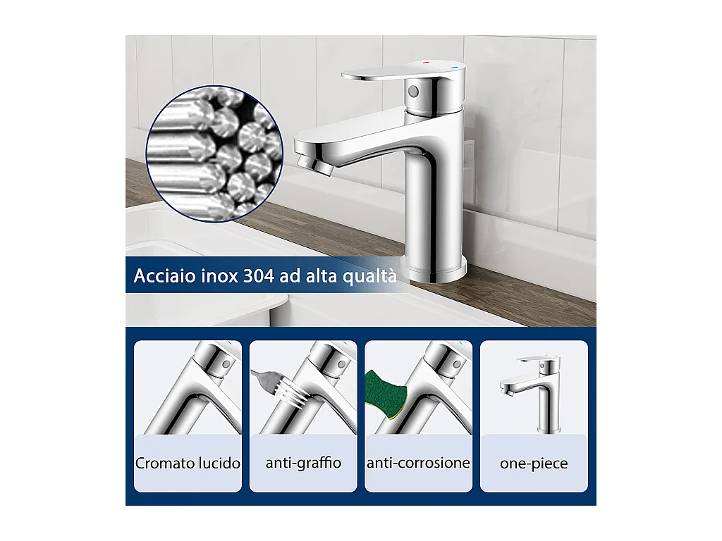 Miscelatore monocomando da bagno per lavabo e bidet cromato lucido